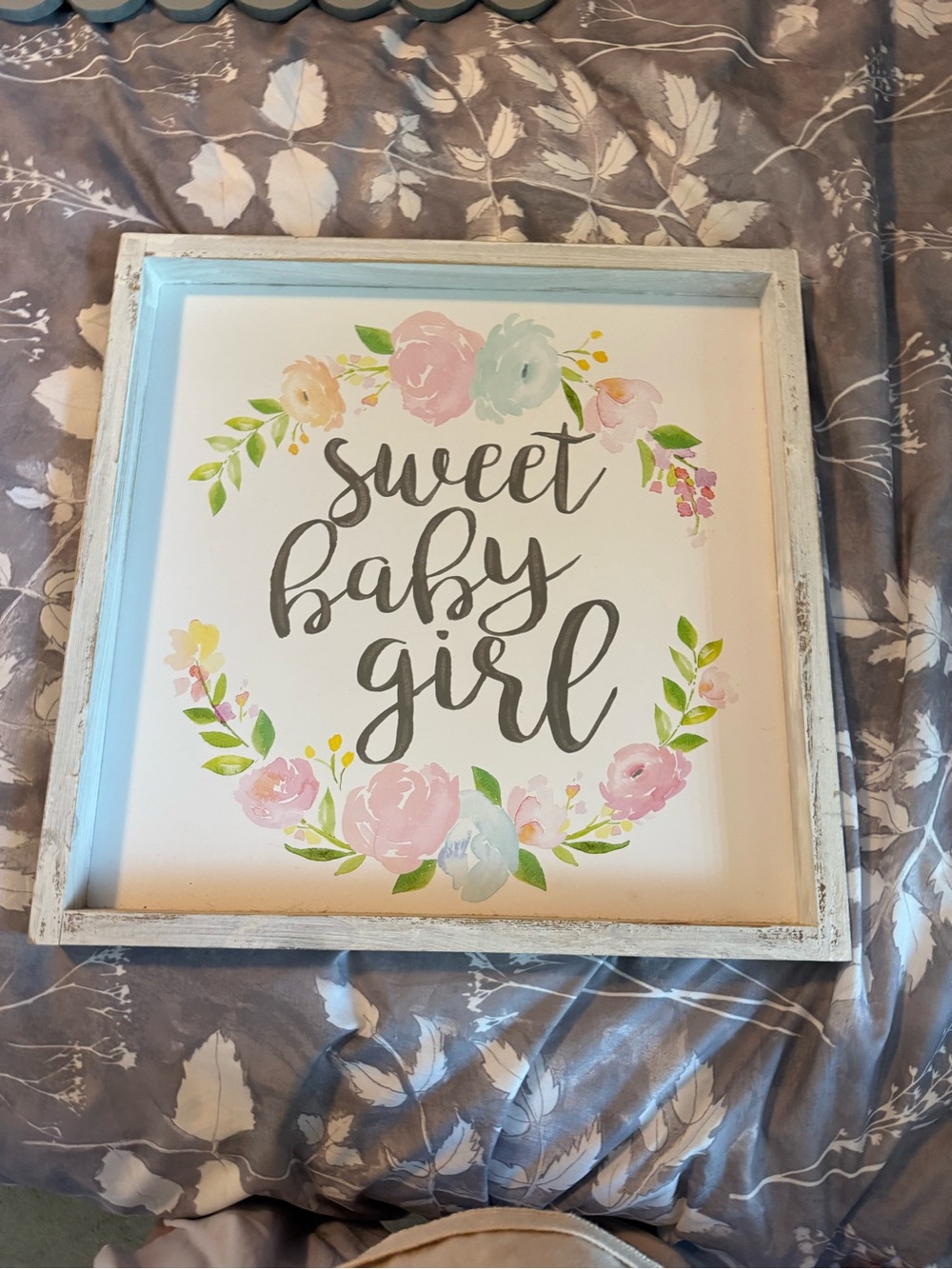 Sweet Baby Girl Floral Wall Sign - Pink & Mint